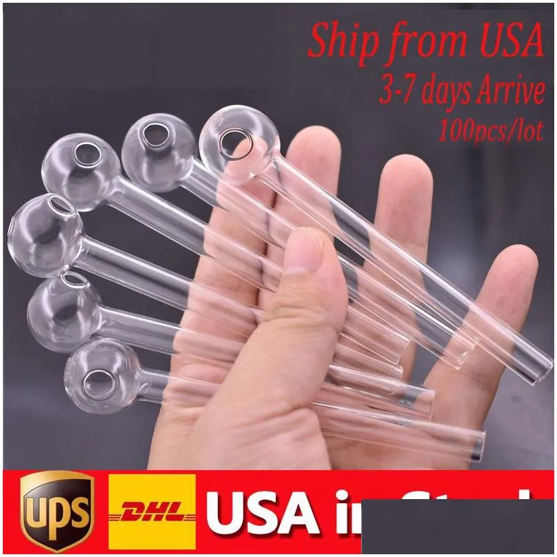 stock in usa handcraft pyrex glass oil burner pipe mini smoking hand pipes 4inch glass pipes for dab rig bong 100pcs/lot