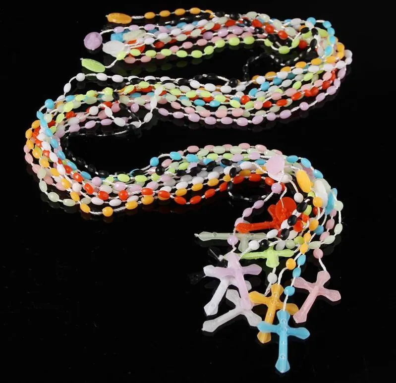 pendant necklaces pendants jewelry catholic rosary necklace plastic religious jesus cross crucifix night lumious
