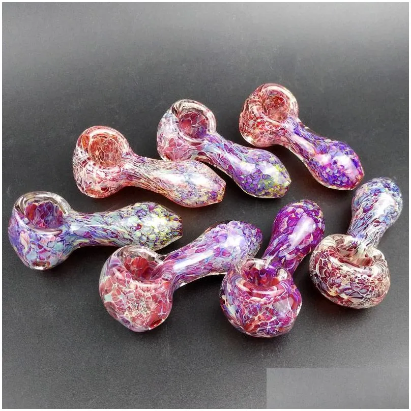 mini pyrex glass pipes oil burner pipe smoking accessories beautiful colored 3d pink purple glass spoon hand 2.9 inch