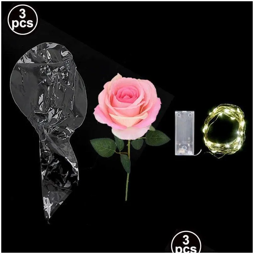 led luminous balloon rose bouquet transparent bobo ballon valentines day gift glow party birthday wedding decor balloon y0622