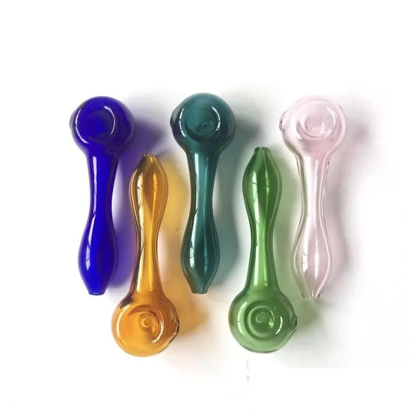 wholesales 4 inch pipes smoking accessories hookah tobacco spoon colored mini glass pipe small hand pipes for oil burner dab