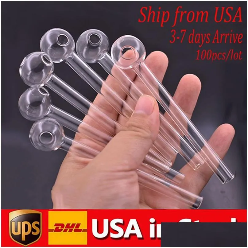 stock in usa handcraft pyrex glass oil burner pipe mini smoking hand pipes 4inch glass pipes for dab rig bong 100pcs/lot