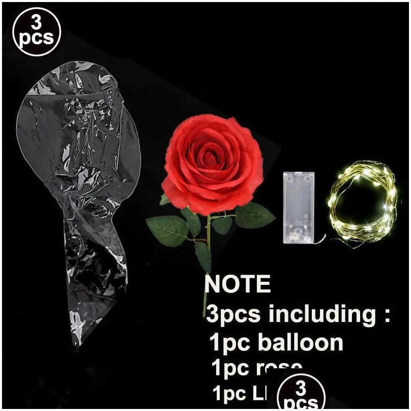 led luminous balloon rose bouquet transparent bobo ballon valentines day gift glow party birthday wedding decor balloon y0622