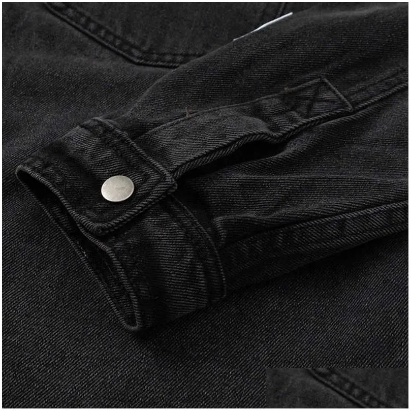 dept printed black denim jacket paneled man women fashion coat oversize style hip hop fzjk0376
