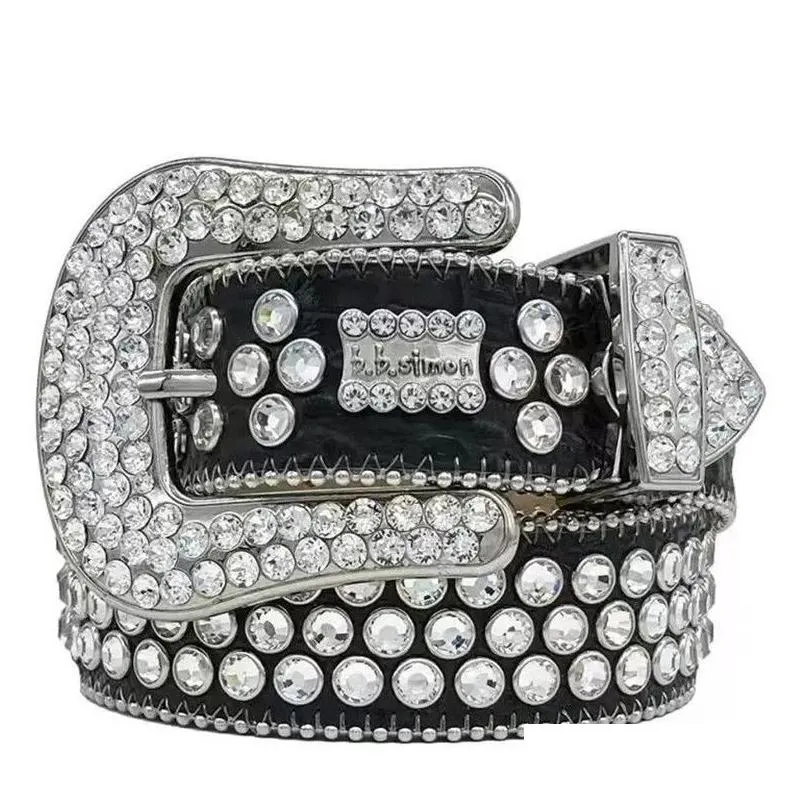 men women bb simon belt luxury designer belt retro needle buckle belts 20 color crystal diamond