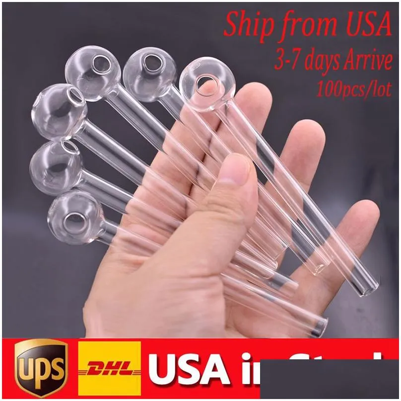 stock in usa handcraft pyrex glass oil burner pipe mini smoking hand pipes 4inch glass pipes for dab rig bong 100pcs/lot