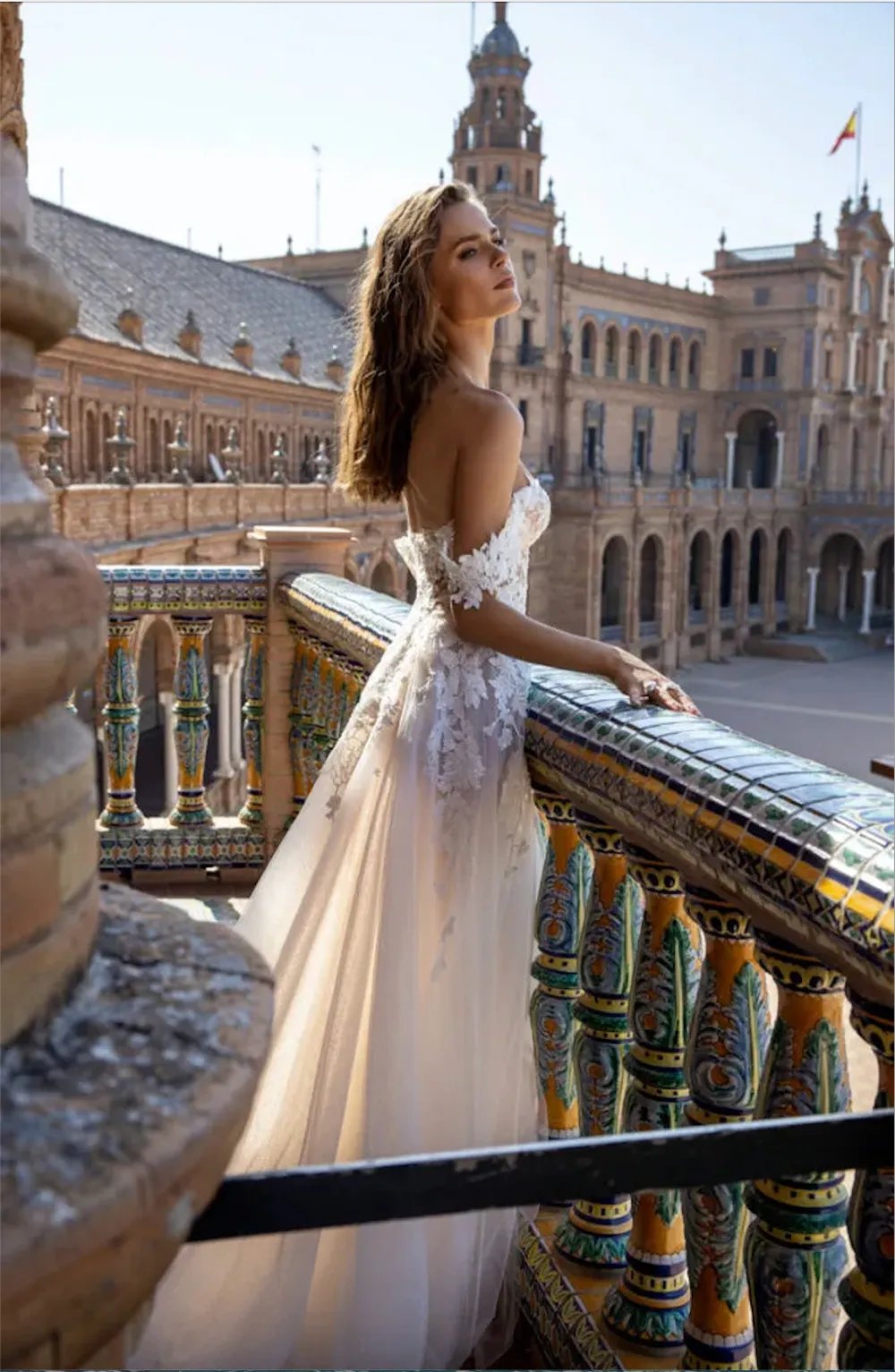 2023 Off-Shoulder Applique High Side Split A-Line Lace Wedding Dress with Open Back Sweep Train