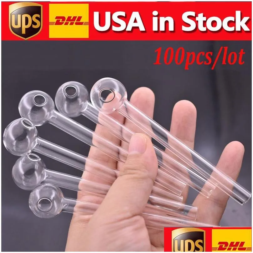 stock in usa handcraft pyrex glass oil burner pipe mini smoking hand pipes 4inch glass pipes for dab rig bong 100pcs/lot