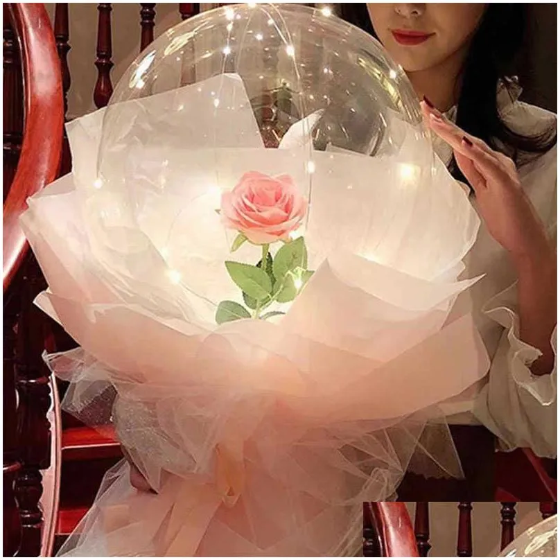 led luminous balloon rose bouquet transparent bobo ballon valentines day gift glow party birthday wedding decor balloon y0622