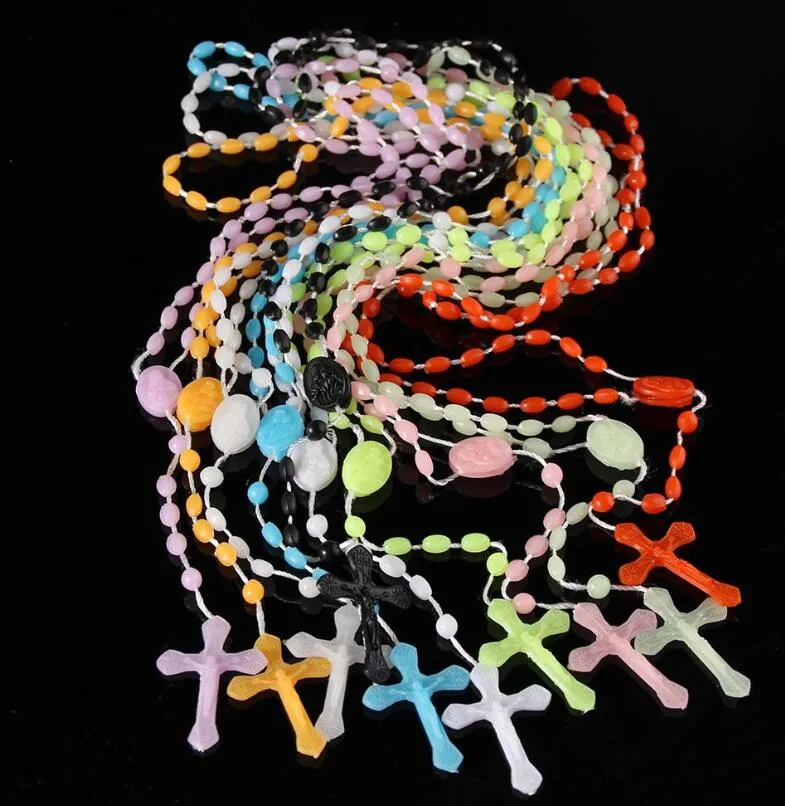 pendant necklaces pendants jewelry catholic rosary necklace plastic religious jesus cross crucifix night lumious