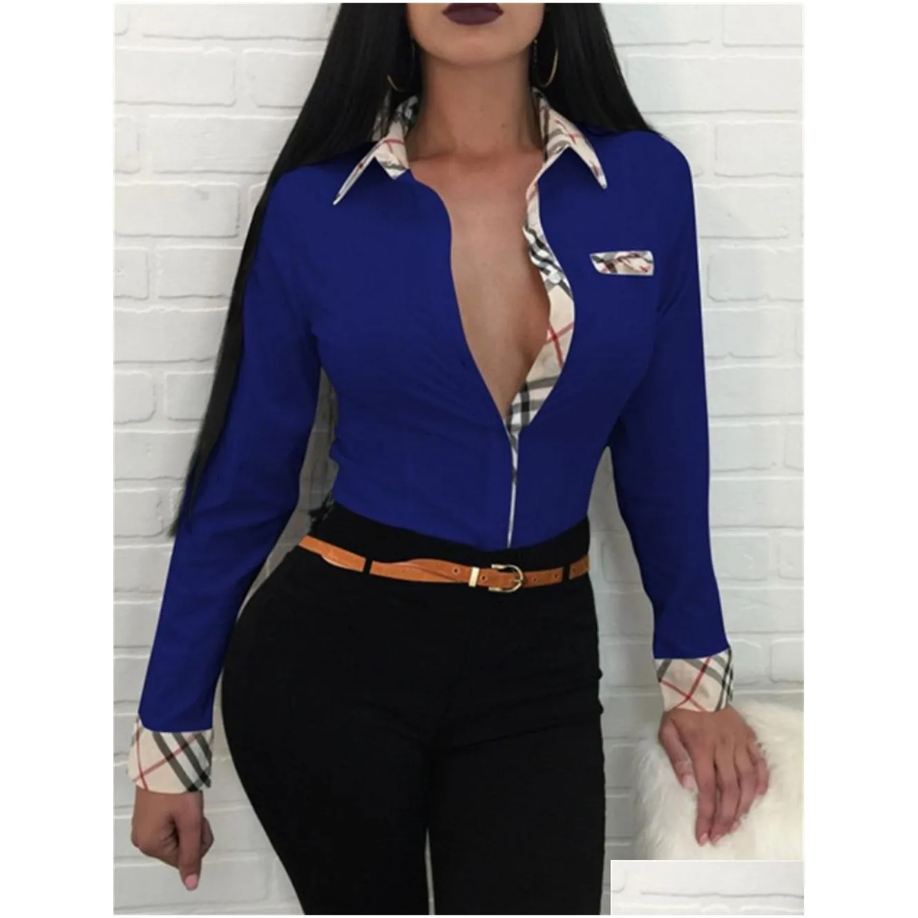 womens tops tees polo shirts spring autumn solid shirt femme plaid buttoned up casual long sleeve blouse office ladies elegant outfits