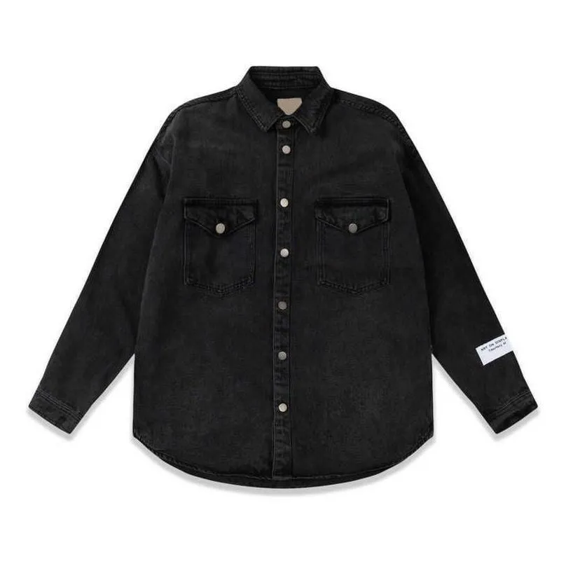 dept printed black denim jacket paneled man women fashion coat oversize style hip hop fzjk0376