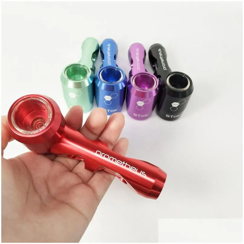 cheap metal smoke pipes 4.09 inches portable aluminum alloy oil burner pipes cut tobacco dry herb prometheus pipe