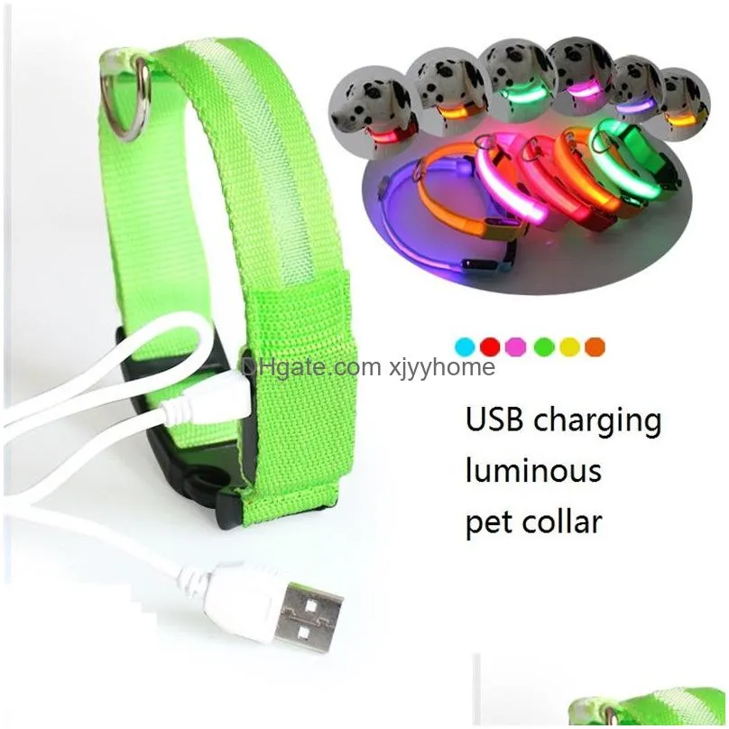 led pet collar usb rechargeable led dog collar night safety flashing puppy nylon collar with usb cable charging gge2170