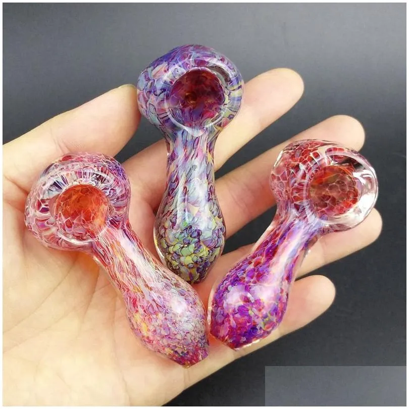 mini pyrex glass pipes oil burner pipe smoking accessories beautiful colored 3d pink purple glass spoon hand 2.9 inch