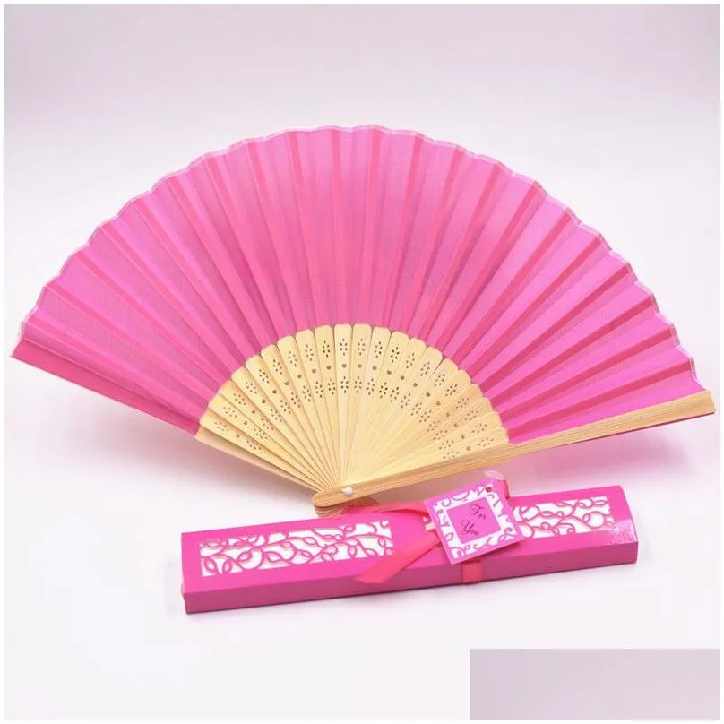 personalized luxurious silk fold hand fan customized engraved logo folding fans with gift box party favors wedding gifts