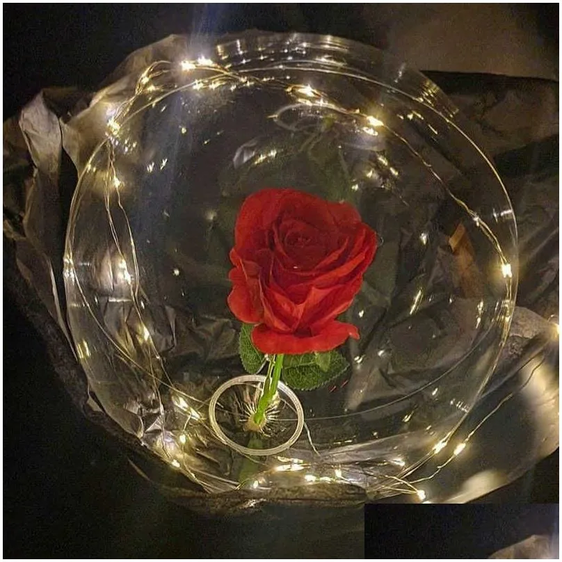 led luminous balloon rose bouquet transparent bobo ballon valentines day gift glow party birthday wedding decor balloon y0622