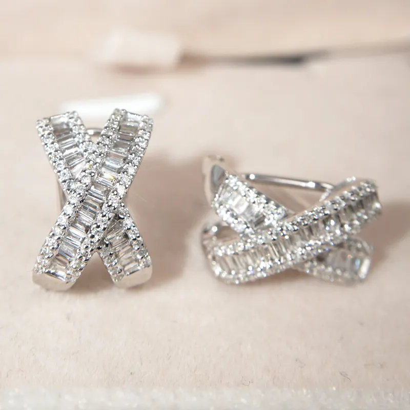 Charm Across Lab diamond cz Stud Earring 925 Sterling Silver Engagement Wedding Earrings for women Bridal Gemstone Party Jewelry
