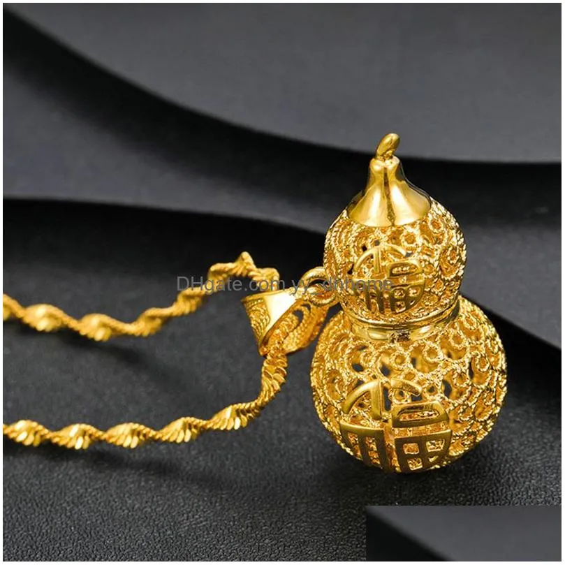 topbling hollow gourd pendant necklace gold plated china fu girls women jewelry gift