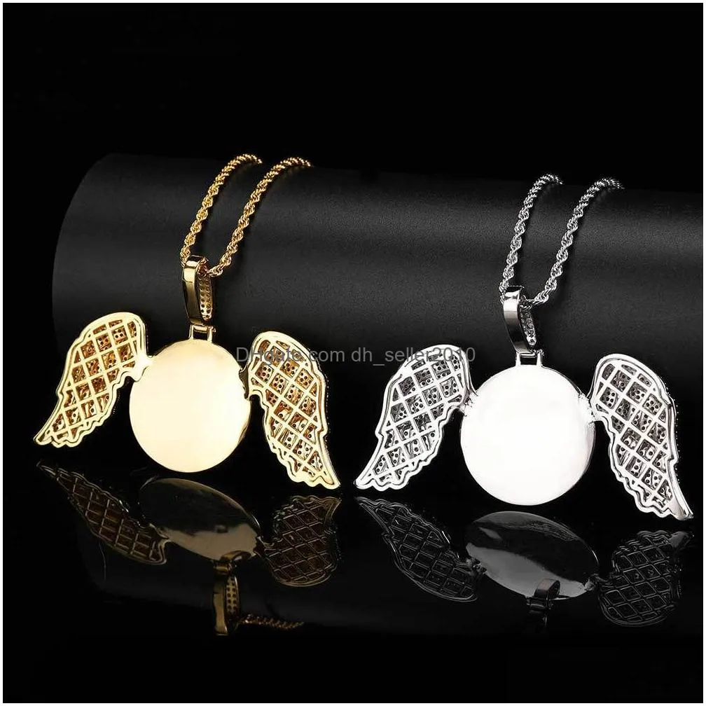 hip hop angel wings custom photo pendant necklace bling zircon diamond jewelry