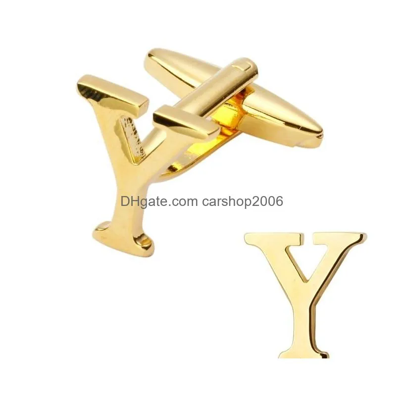 french mens shirt metal brass gold silver az english letter cufflinks initial alphabet cuff links for men fashion jewelry will and