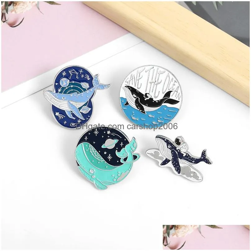 universe sea whale brooches pins cute enamel lapel pin badge for women men fashion jewelry will and sandy