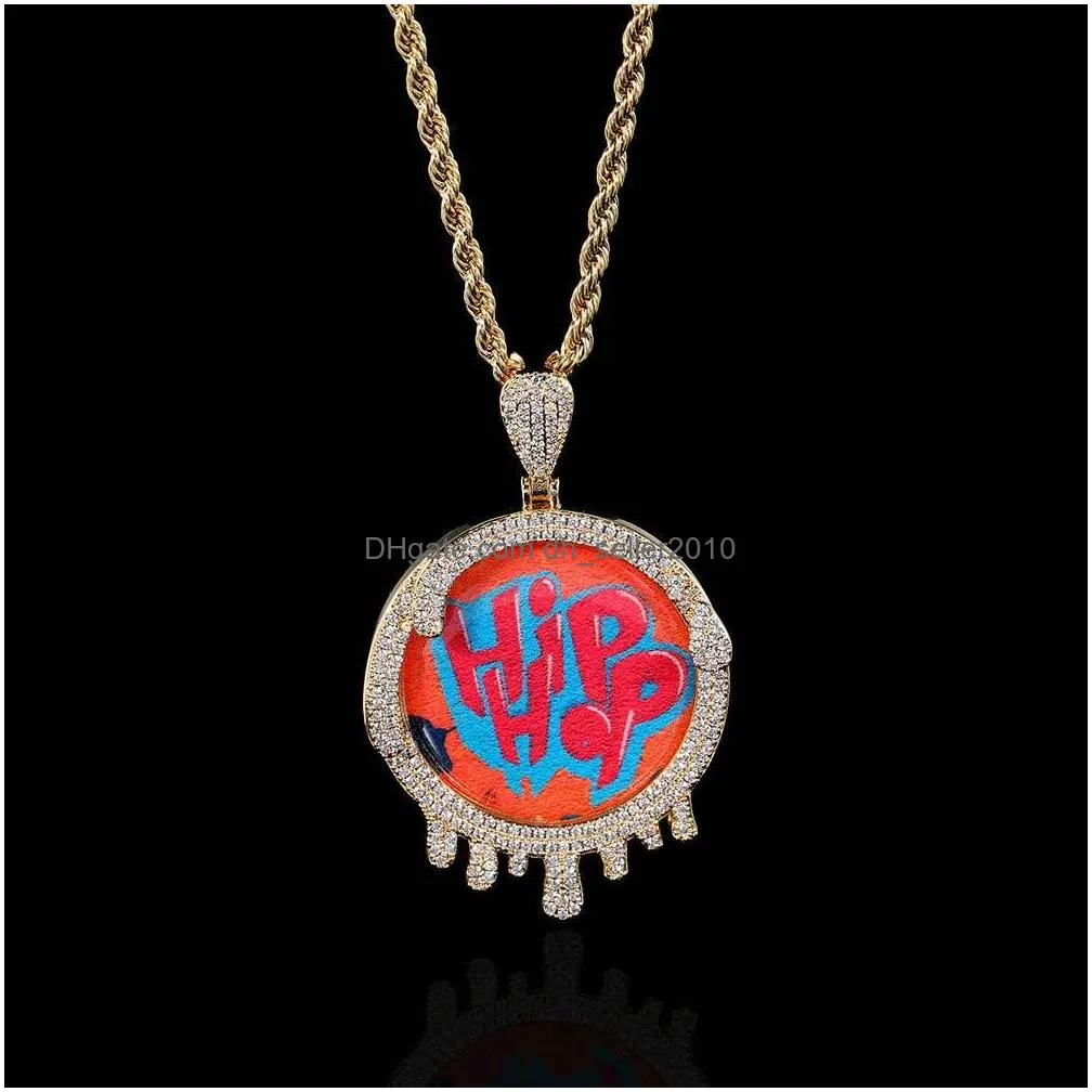 diy hip hop customize waterdrop photo pendant necklace bling zircon diamond gift