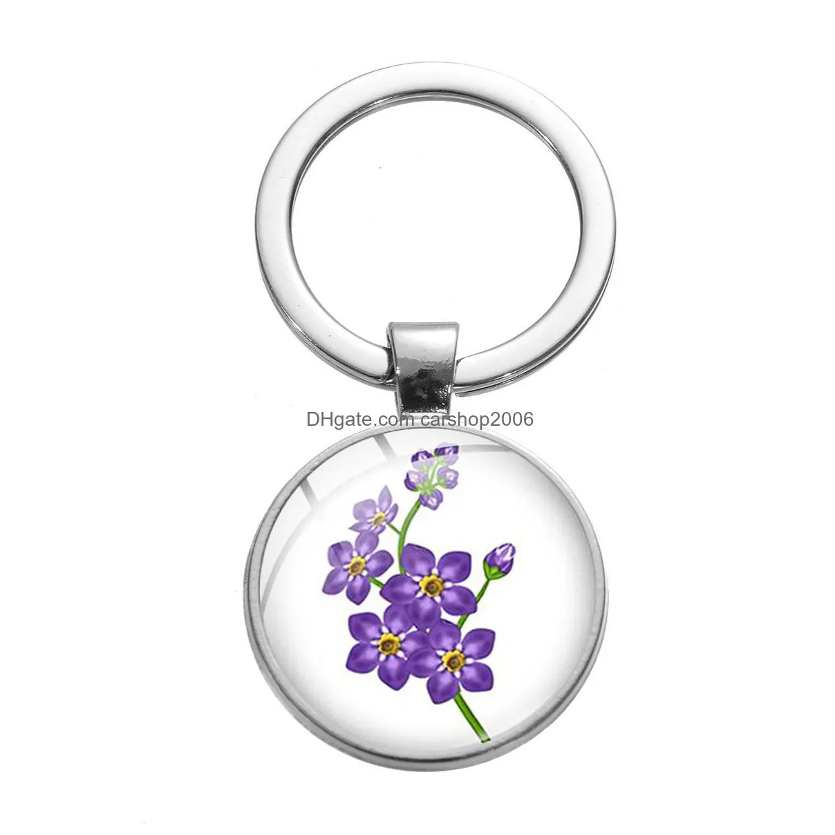 lavender glass cabochon key rings metal picture keychain handbag hangs for women children fashion jewelry will and sandy