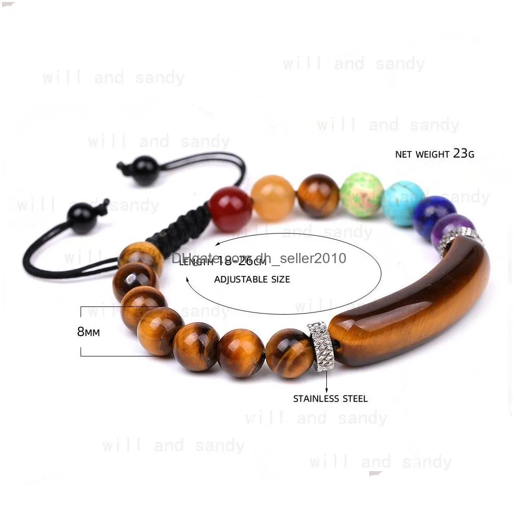 natural stone bridge beaded bracelet braided string adjustable gemstone amethyst tiger eye agate onyx yoga 7 chakra beads bracelets for women fashion