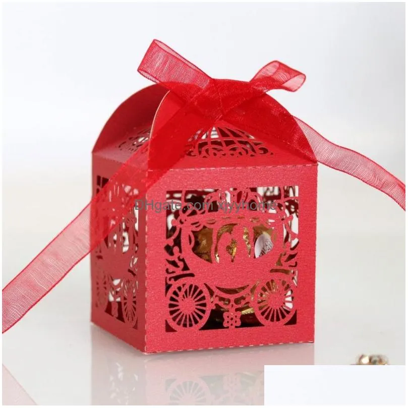 gift wrap 50pcs hollow heart shape candy box holder with ribbon bow for wedding party packaging chocolate decora l11
