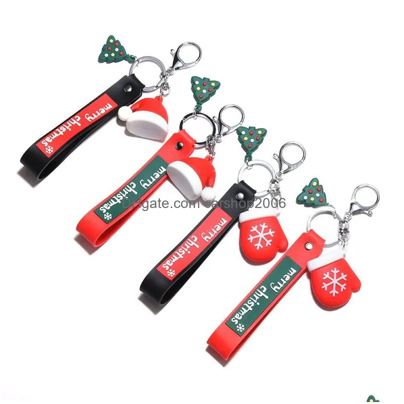 pvc christmas tree hat keychain cartoon merry christmas glove key chain key holders bag hangs fashion jewlery gift