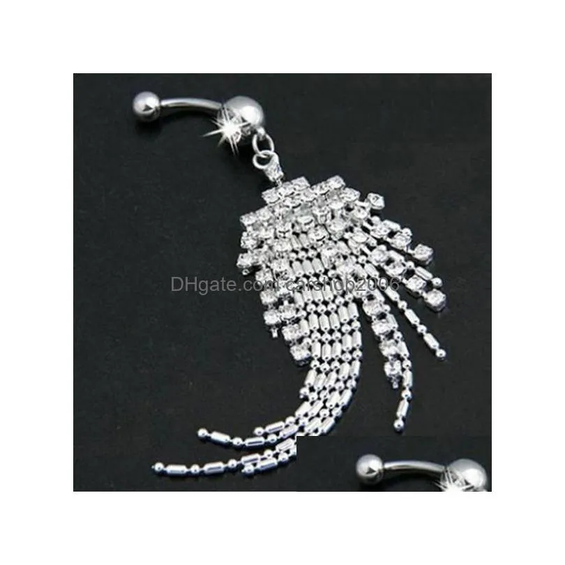 stainless steel diamond tassel belly ring fashion sexy crystal pierced navel bell button rings women fashion jewelry