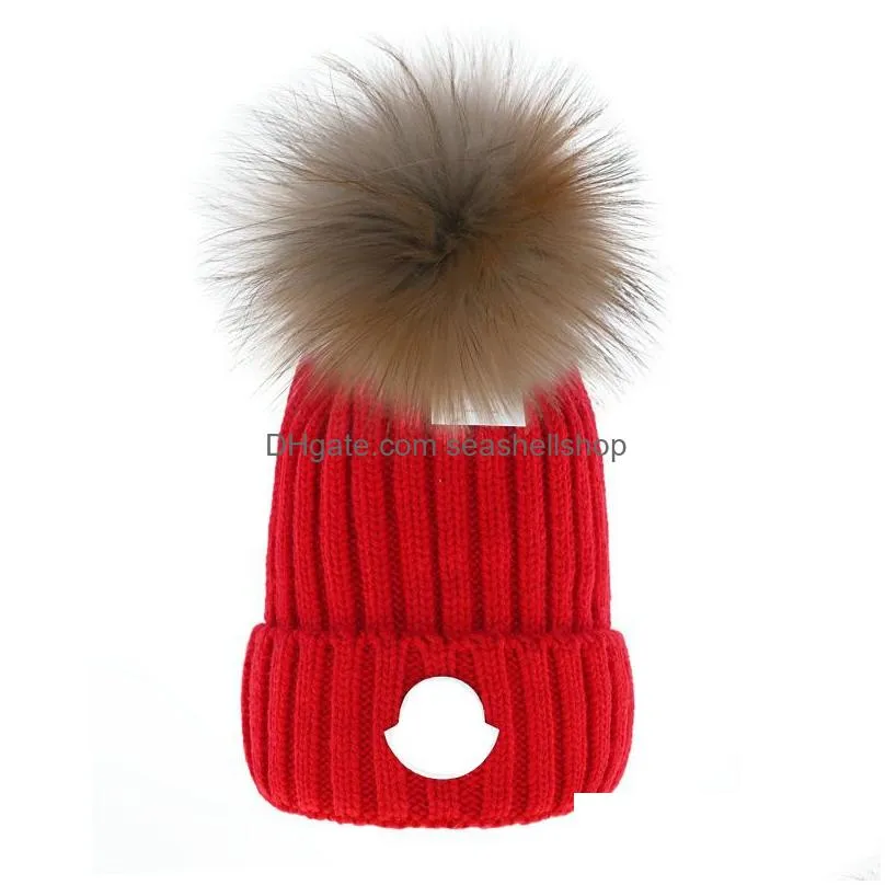 winter caps hats women and men beanies with real raccoon designer fur pompoms warm girl cap snapback pompon beanie 11 colors