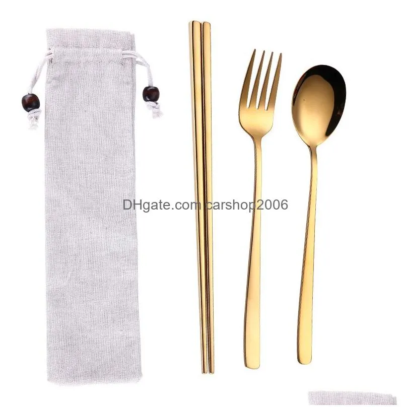 stainless steel spoon fork chopsticks flatware sets gold rainbow chinese food home bar kitchen dessert spoon steak forks