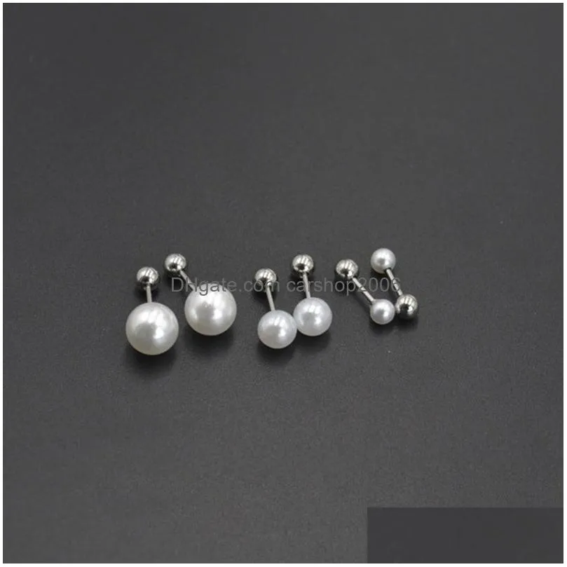 pearl screwback stud earrings stainless steel ear bone nail safe sleeping without pick