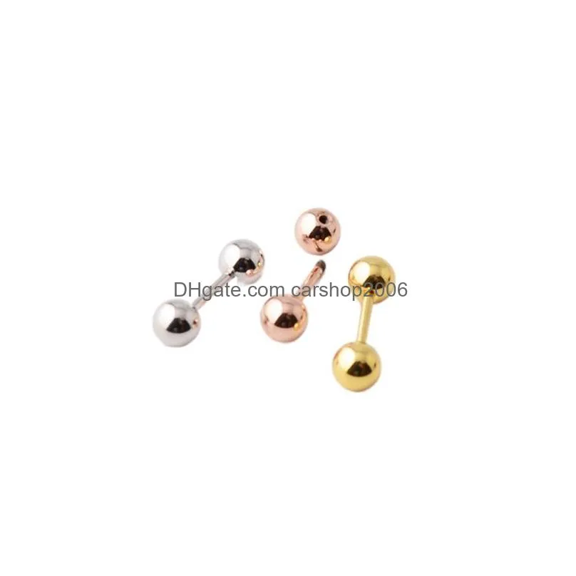 stainless steel round ball stud earrings screwback dumbbell design for comfortable fit wholesale in gold silver and rose gold
