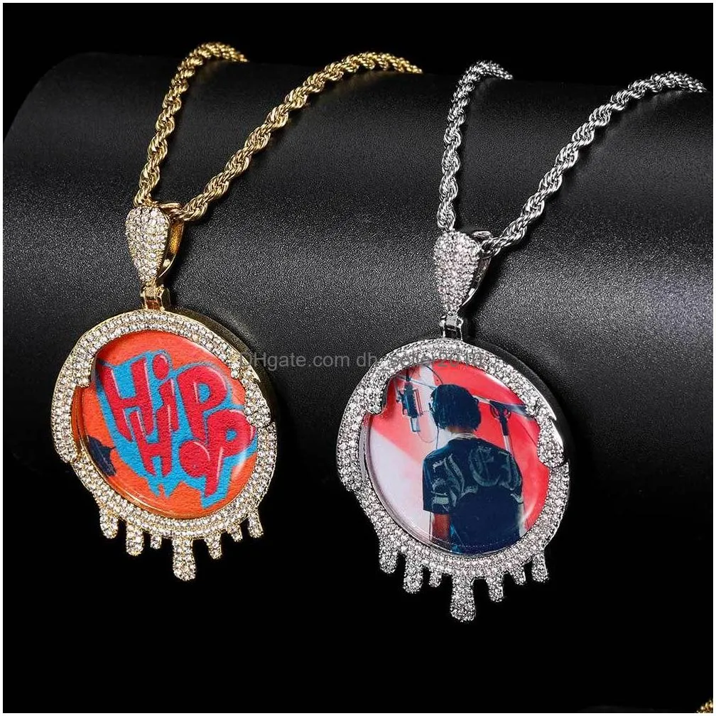 diy hip hop customize waterdrop photo pendant necklace bling zircon diamond gift