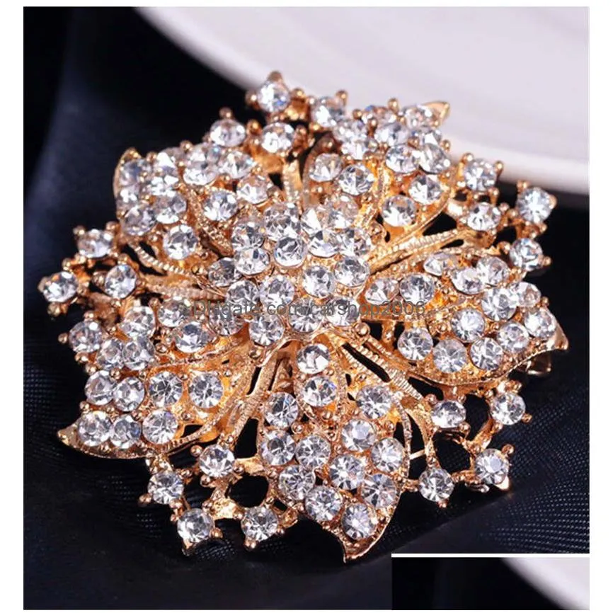 diamond brooch crystal flowers bauhinia brooches pins boutonniere stick corsages scarf clips wedding brooch fashion jewelry will and