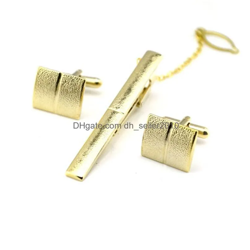 gold dull polish tie clips cufflinks set business suits shirt necktie ties bar cuff links men fashion jewelry will and sandy 070015