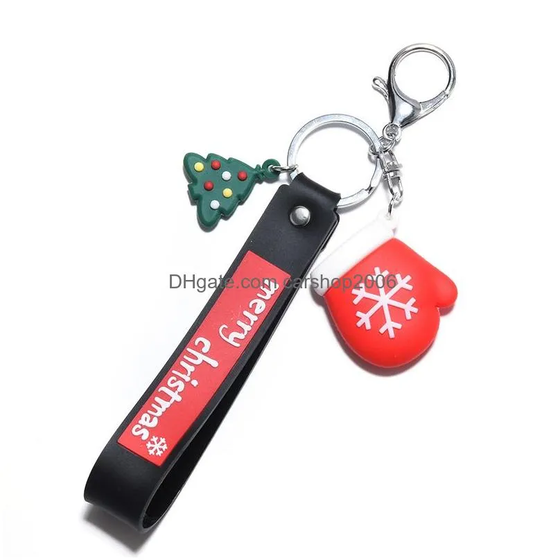 pvc christmas tree hat keychain cartoon merry christmas glove key chain key holders bag hangs fashion jewlery gift