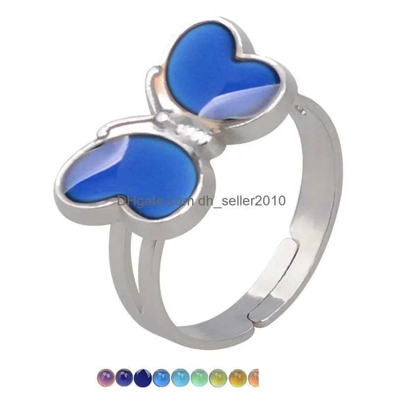 temperature sensing mood ring changing color guitar butterfly heart rings for women fashion jewelry will and sandy gift