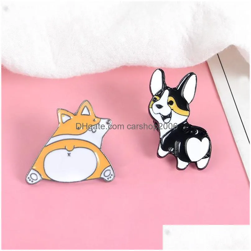 cute puppy dog brooch pins cartoon animal enamel lapel pin for women men top dress cosage fashion jewelry will and sandy