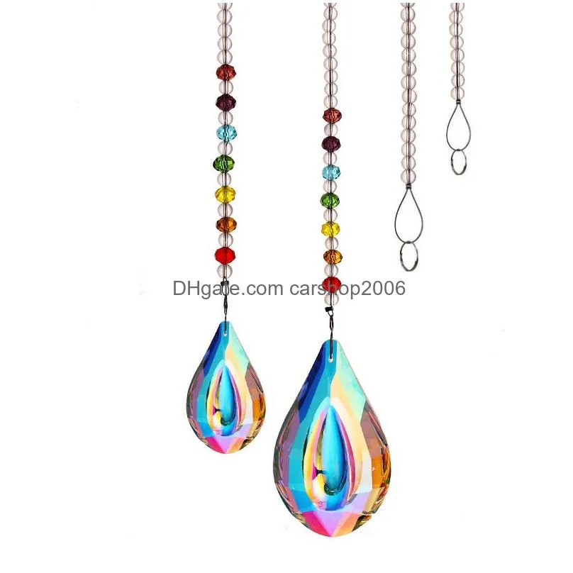 colorful rainbow water drop shell shape ornament pendant home decor gift window wall hanging crystals chakra garden