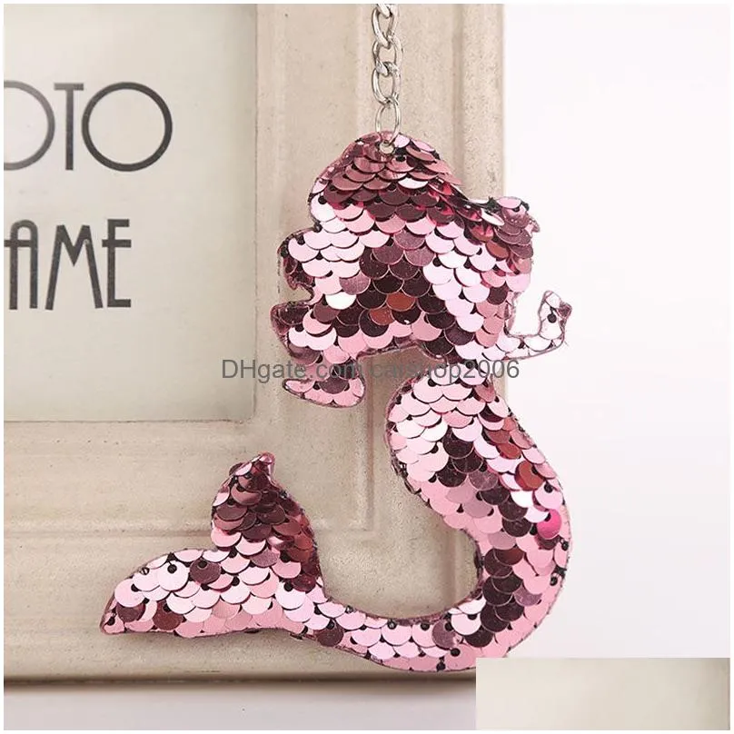  shiny sequin mermaid keychain key rings hand bag hangs desinger keyring animal keychain fashion jewelry will and sandy