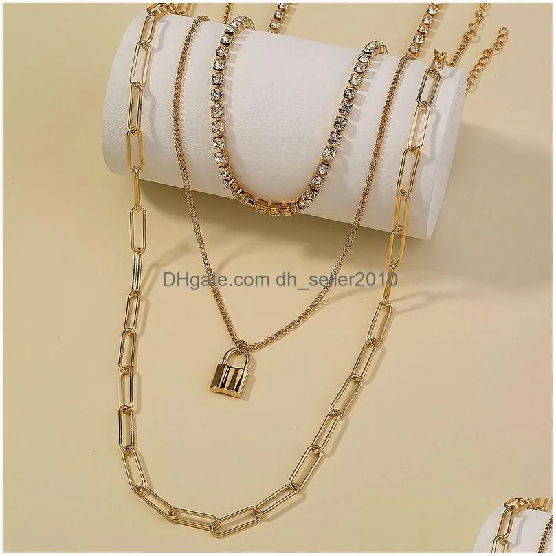 gold lock pendant necklaces multilayer stacking iced out chains chokers necklace collar for women fashion jewelry will and sandy