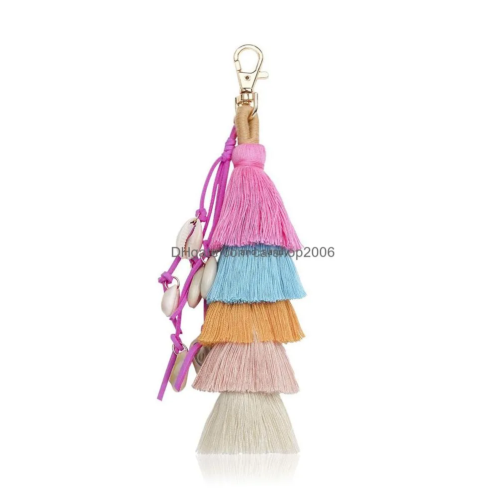 bohemia multilayer colorful tassel shell key ring purse handbag hanging wall hang decor fashion jewelry will and sandy