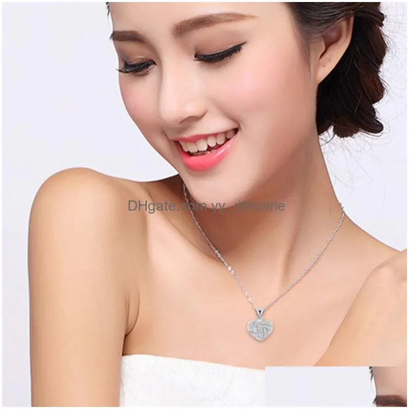 heart shape pendant necklace s925 silver plated full diamonds stone women girls lady wedding jewelry