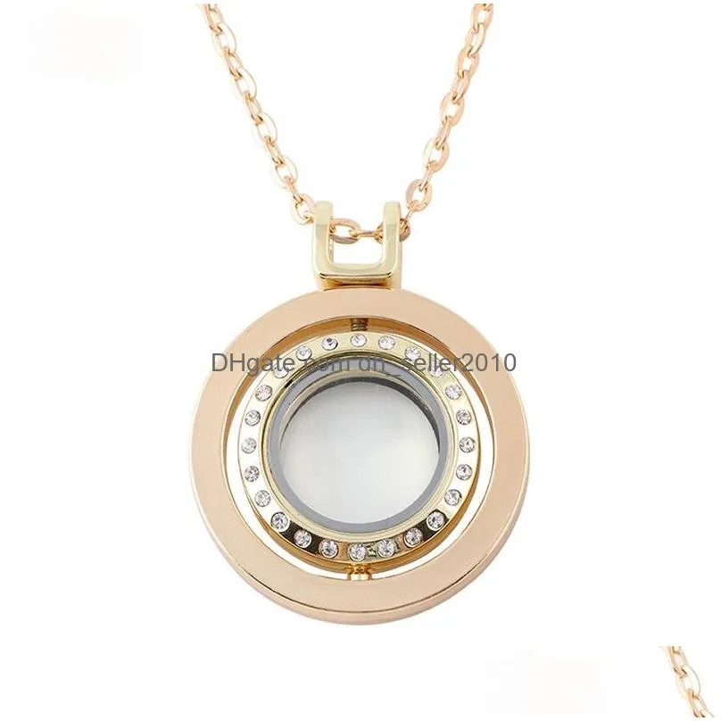 crystal rotatable locket necklace round pendant with chains for women diy fashion jewelry will and sandy