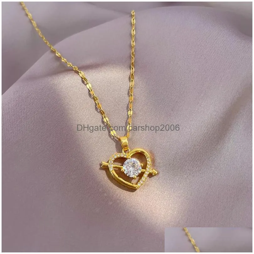 stainless steel heart shape pendant necklace 18k real gold plated classic jewelry