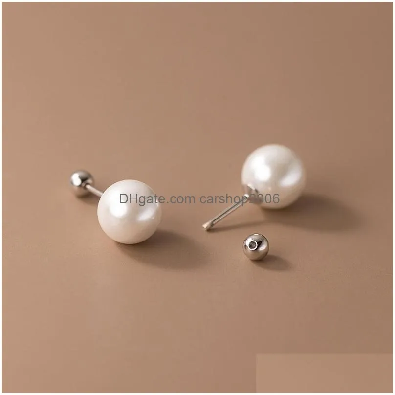 pearl screwback stud earrings stainless steel ear bone nail safe sleeping without pick